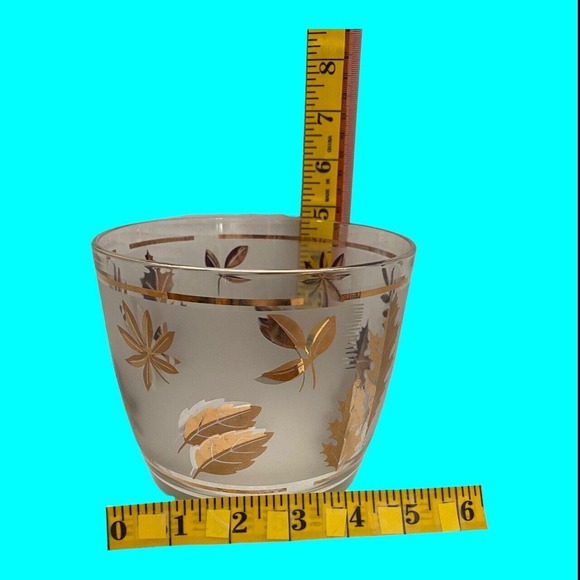 Libbey Golden Foliage Ice Bucket Frosted Gold Leaves MCM 4" high - Picture 6 of 6